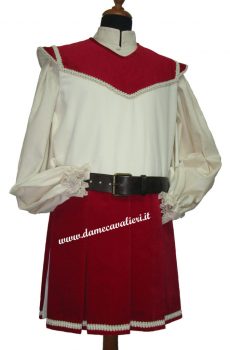 Cod. 11</br>Tamburino/Sbandieratore epoca 1380 - 1420 circa - senza camicia colori rosso/bianco